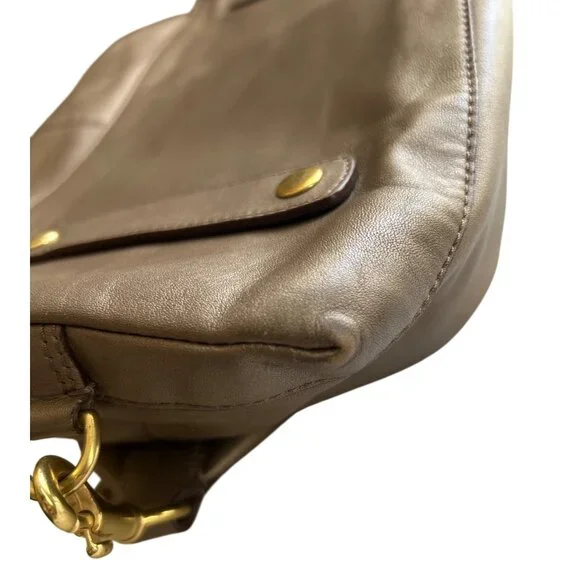 Coach Leather Satchel Bag Taupe With Gold Accents Zip Top Double Handles - Picture 13 of 16